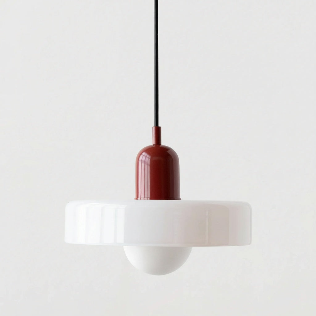 Suspension Verre Opalin Bauhaus Disque Blanc - vue produit sur fond blanc