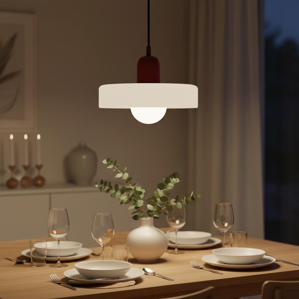 Suspension Verre Opalin Bauhaus Disque Blanc mise en ambiance dans un intérieur