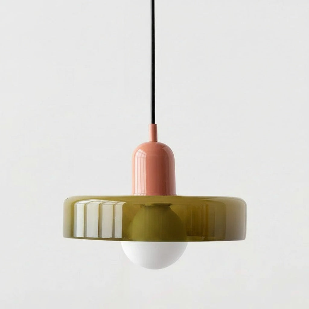Suspension Verre Soufflé Design Bauhaus Disque - vue produit sur fond blanc