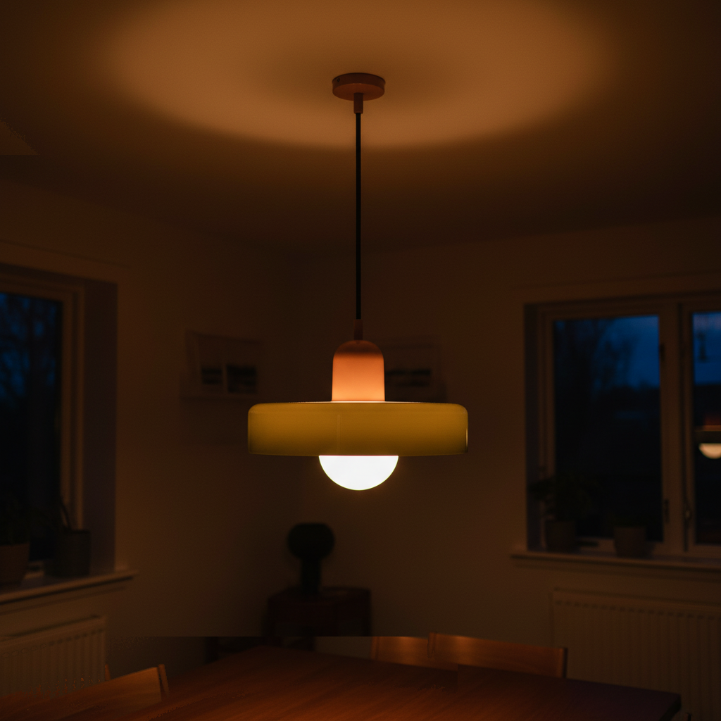 Suspension Verre Soufflé Design Bauhaus Disque allumée diffusant sa lumière