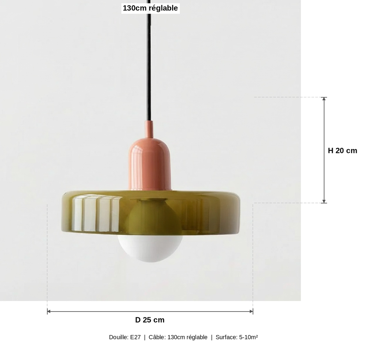 Suspension Verre Soufflé Design Bauhaus Disque - schéma des dimensions