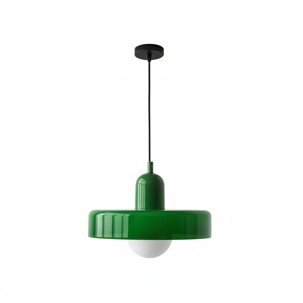 Suspension Verre Vert Style Bauhaus - vue produit sur fond blanc