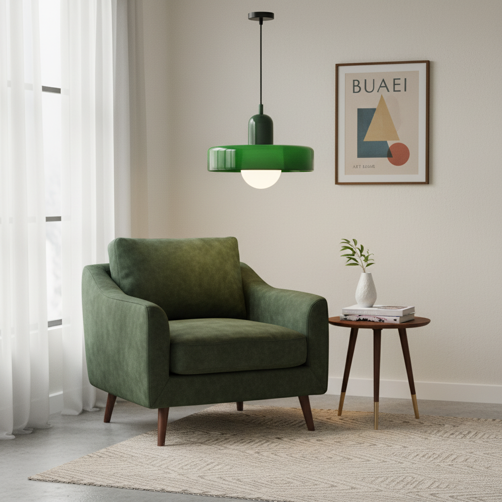 Suspension Verre Vert Style Bauhaus en situation décorative