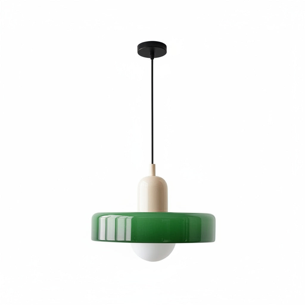 Suspension Verre Vert Bauhaus | Disque Scandinave - vue produit sur fond blanc