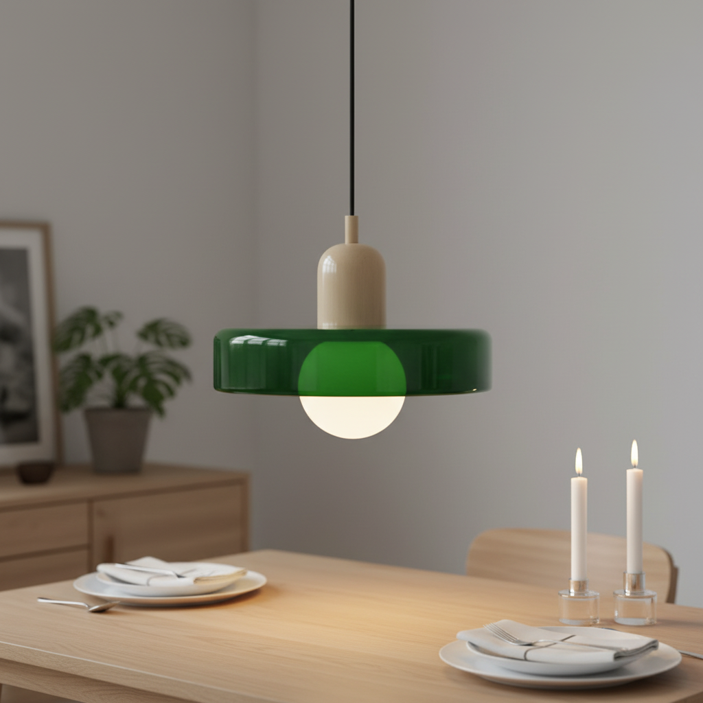 Suspension Verre Vert Bauhaus | Disque Scandinave mise en ambiance dans un intérieur