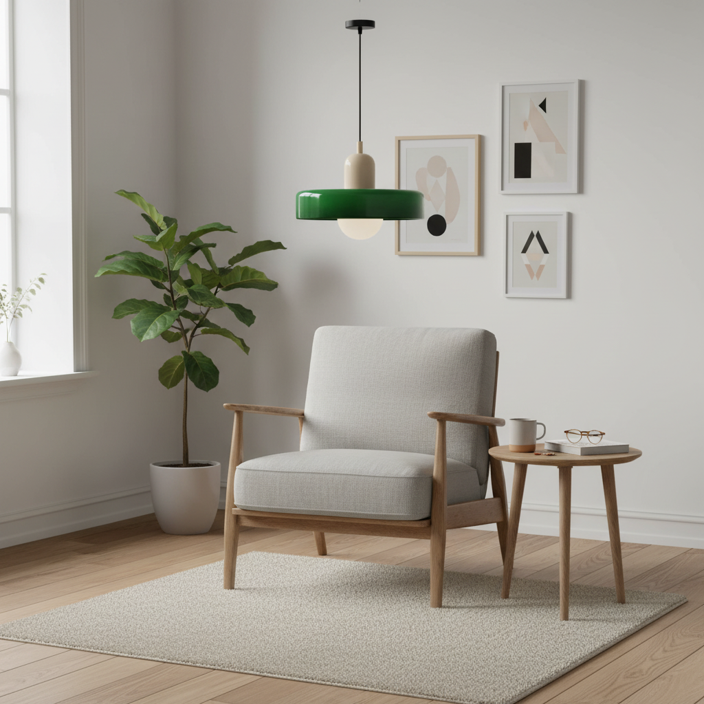 Suspension Verre Vert Bauhaus | Disque Scandinave en situation décorative