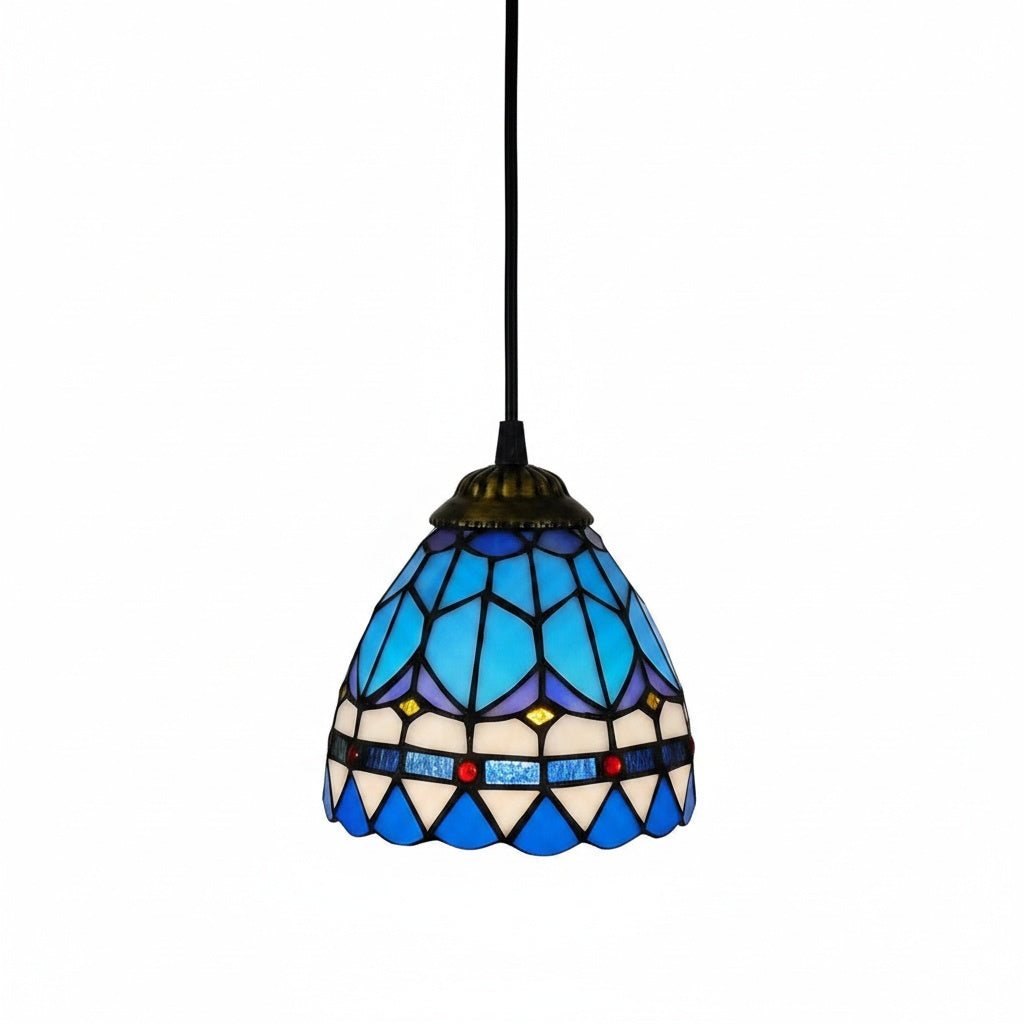 Suspension Vitrail Mosaïque Méditerranéenne - vue produit sur fond blanc - version bleue