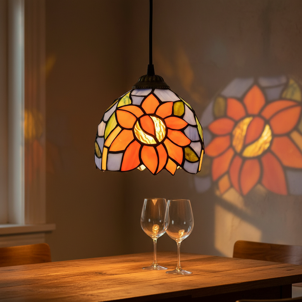 Suspension Vitrail Mosaïque Tournesol mise en ambiance dans un intérieur