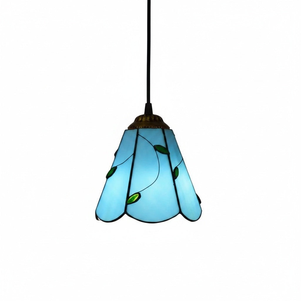 Suspension Vitrail Tiffany Feuillage Bleu - vue produit sur fond blanc