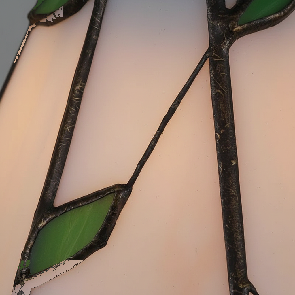 Suspension Vitrail Tiffany Motif Feuilles - gros plan sur les détails de fabrication