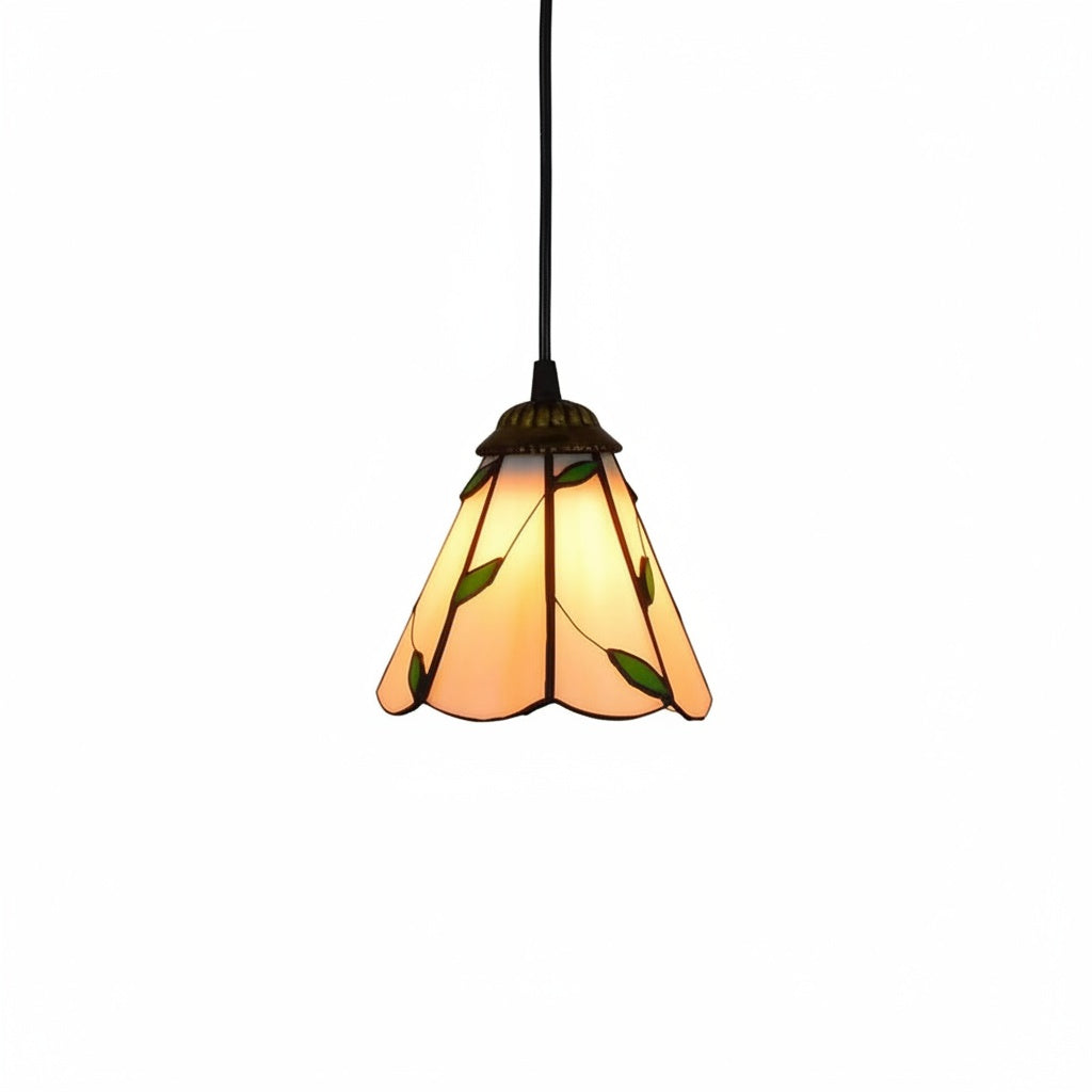 Suspension Vitrail Tiffany Motif Feuilles - vue produit sur fond blanc
