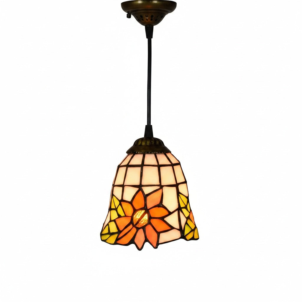 Suspension Vitrail Tiffany Fleur Mosaïque - vue produit sur fond blanc
