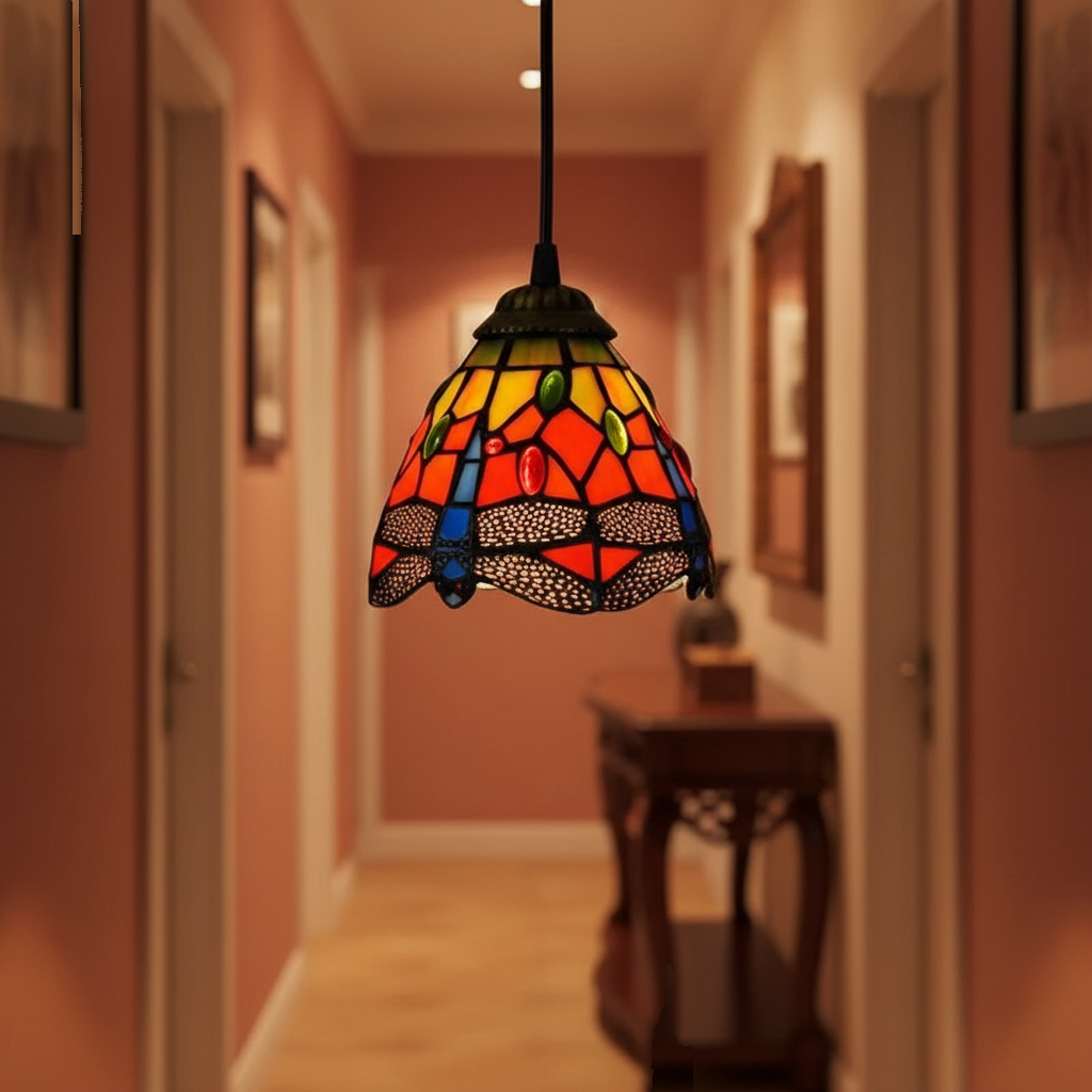 Suspension Vitrail Tiffany Libellule mise en ambiance dans un intérieur