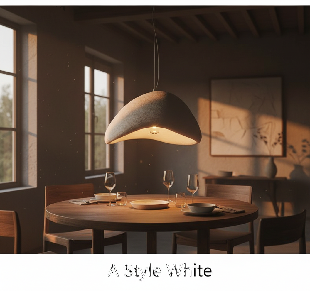 Suspension Wabi-Sabi Blanc Texturé allumée diffusant sa lumière
