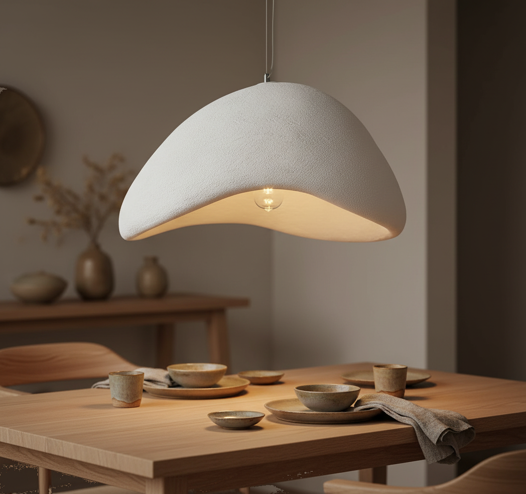 Suspension Wabi-Sabi Blanc Texturé mise en ambiance dans un intérieur