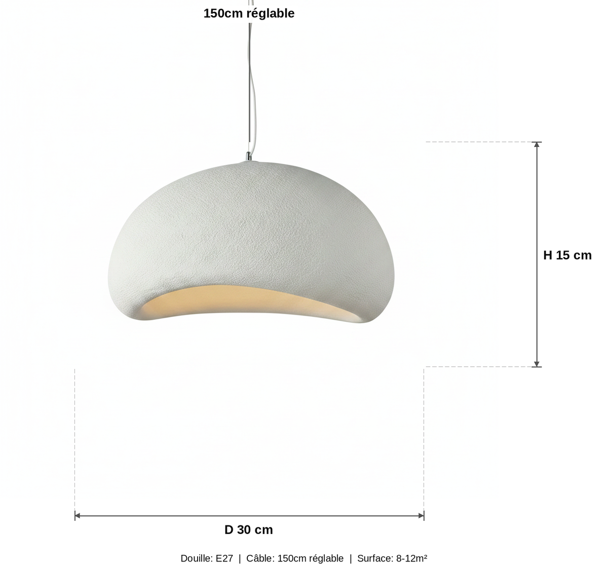 Suspension Wabi Sabi Dôme Texturé Blanc - schéma des dimensions