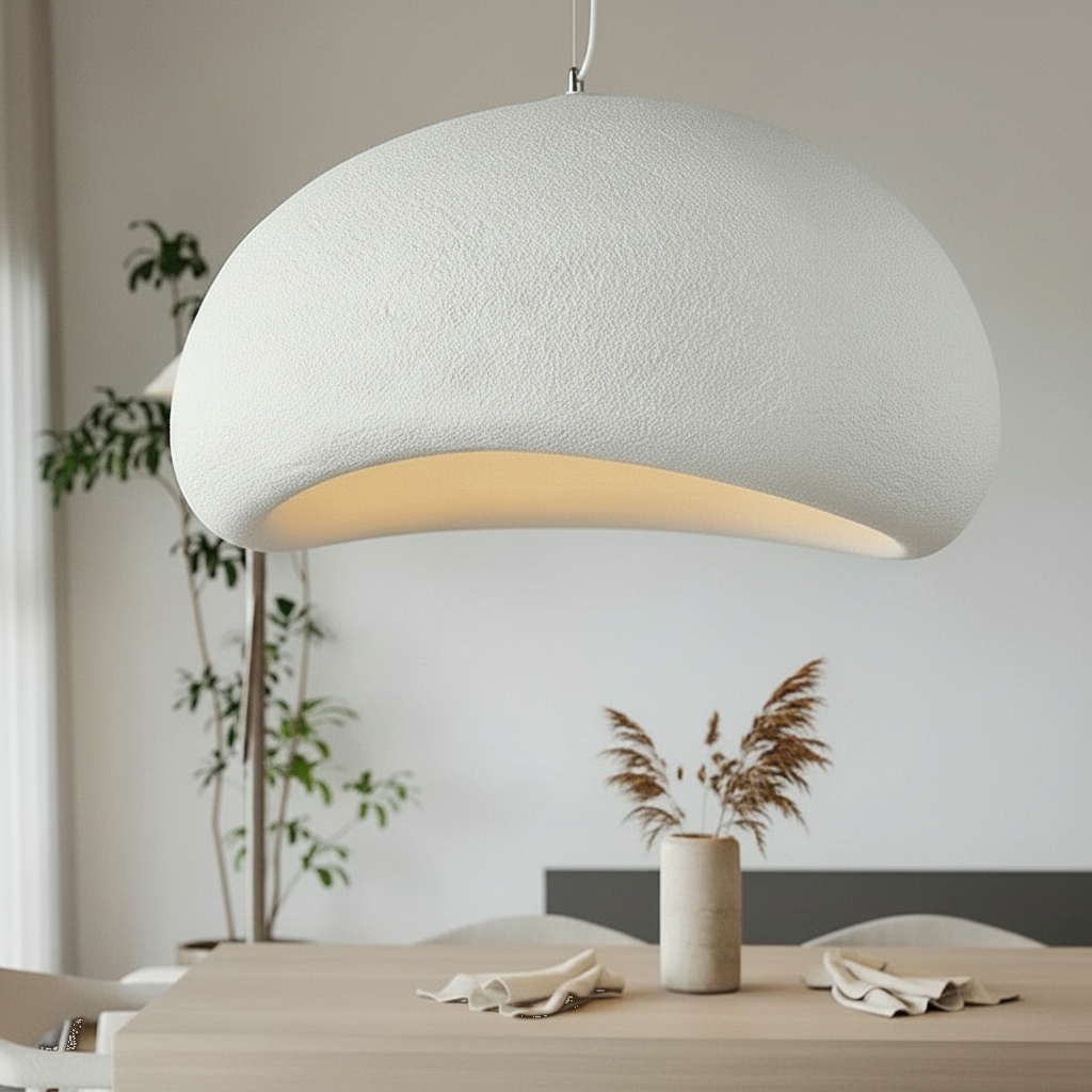 Suspension Wabi Sabi Dôme Texturé Blanc mise en ambiance dans un intérieur Image