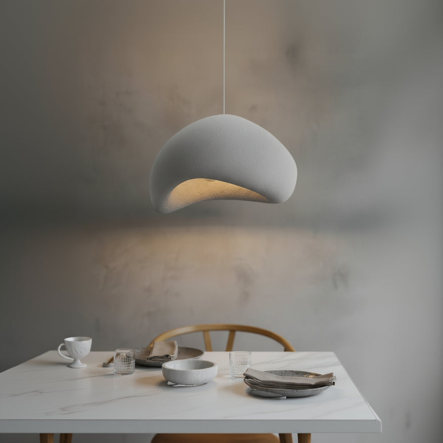 Suspension Wabi-Sabi Effet Ciment Gris mise en ambiance dans un intérieur